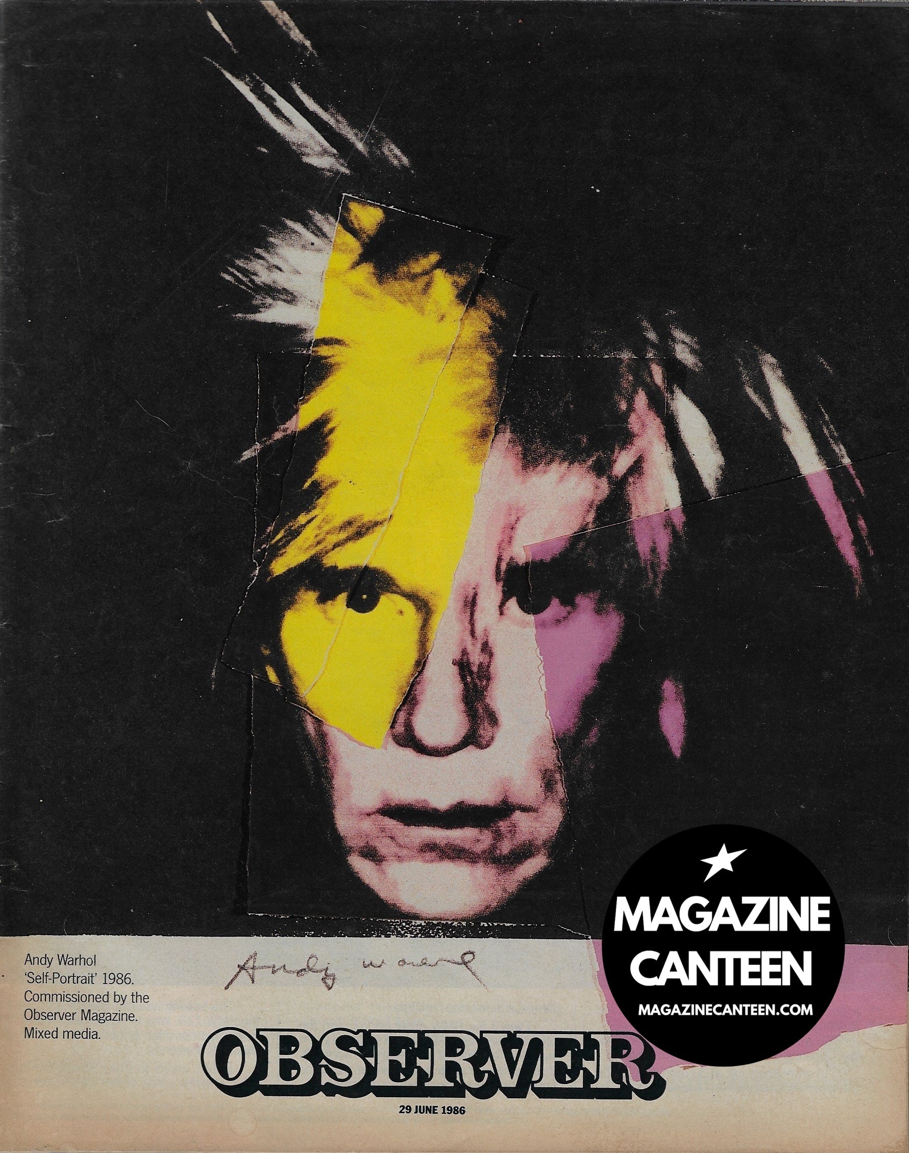 ANDY WARHOL SELF PORTRAIT for The Observer magazine GUILDFORD FOUR June 29 1986