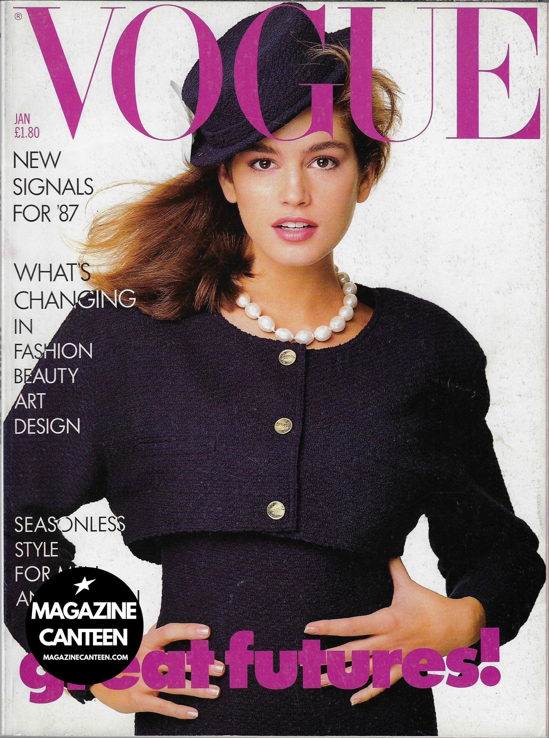 Vogue Magazine January 1987 - CINDY CRAWFORD First Cover YASMIN LE BON