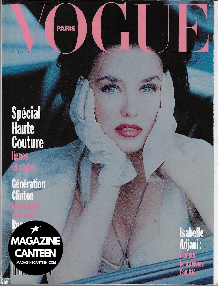 Vogue Paris Magazine 1993 - ISABELLE ADJANI Cindy Crawford CARLA BRUNI