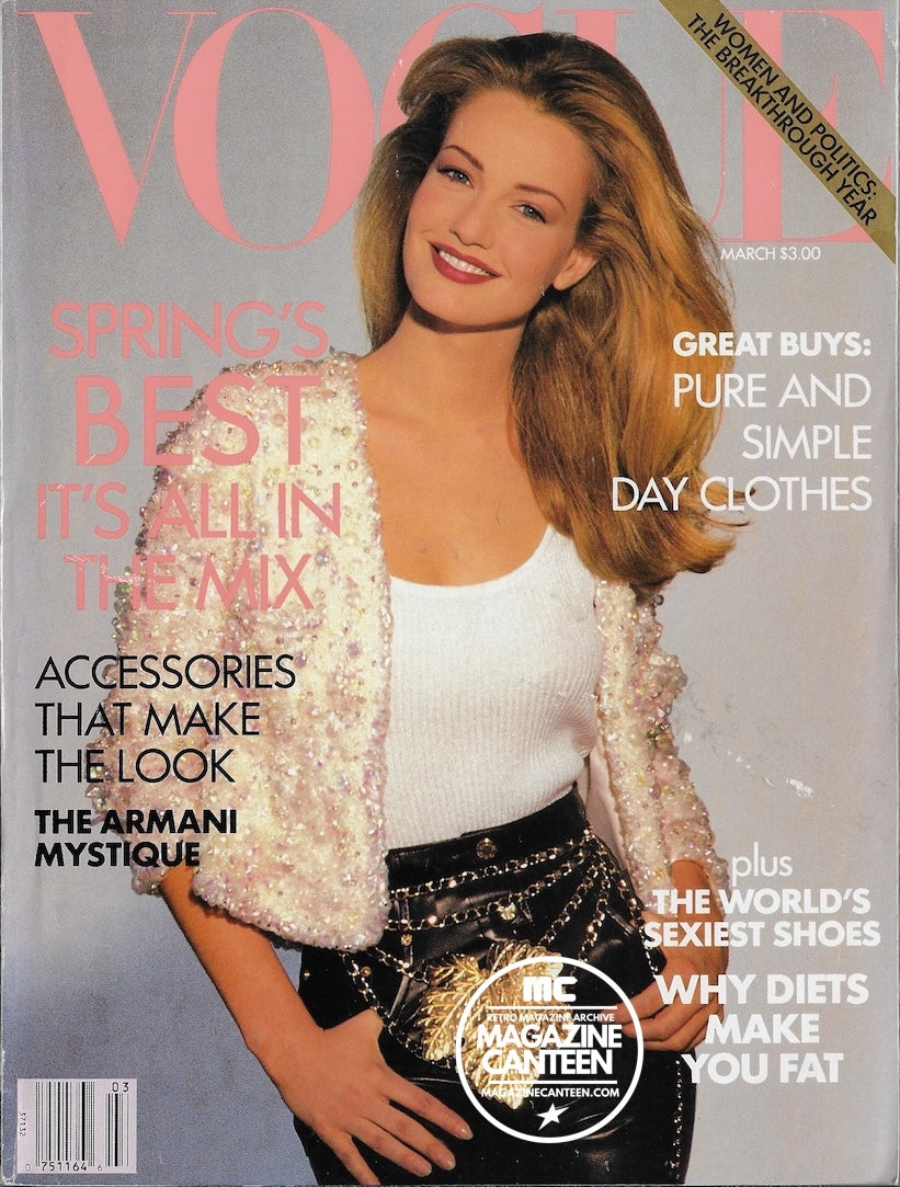 Vogue USA Magazine March 1992 - Karen Mulder NAOMI CAMPBELL Cindy Crawford