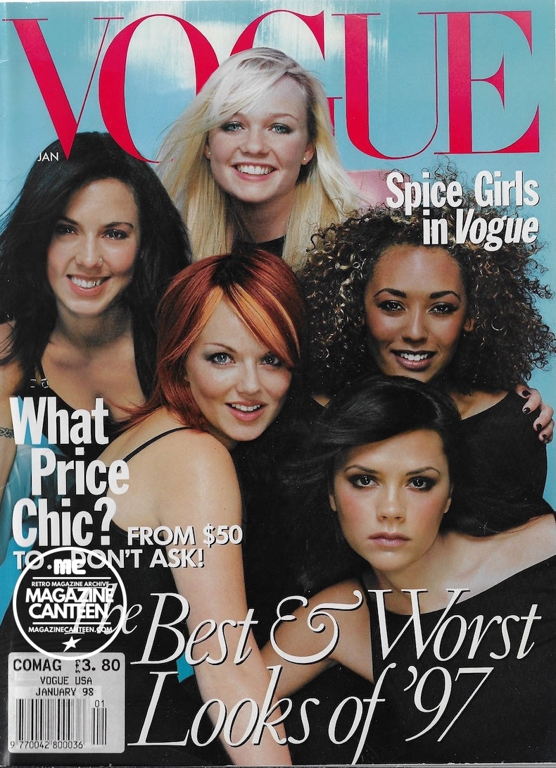 Vogue USA Magazine January 1998 - THE SPICE GIRLS Oasis PATSY KENSIT