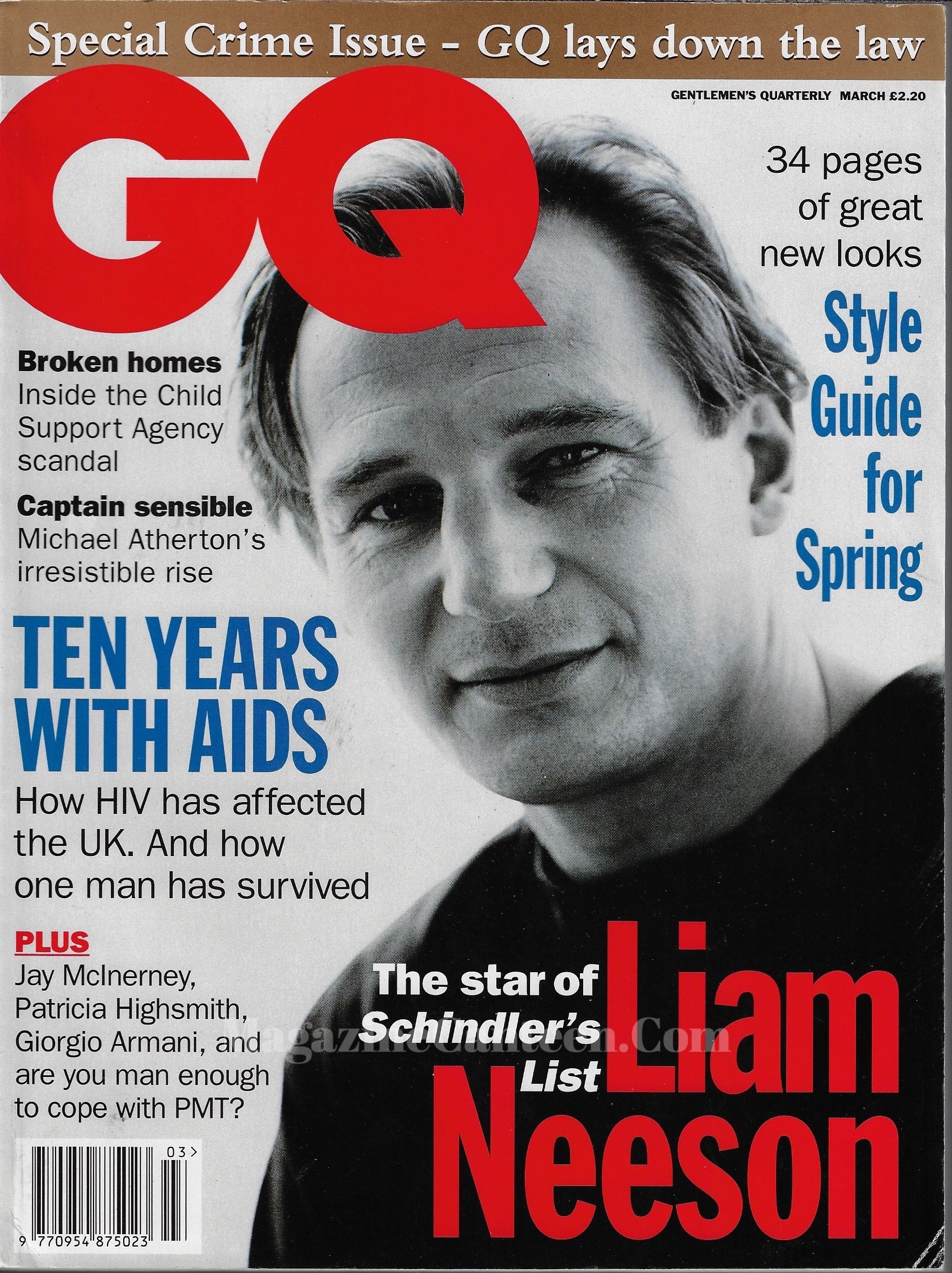 GQ Magazine March 1994 - Liam Neeson