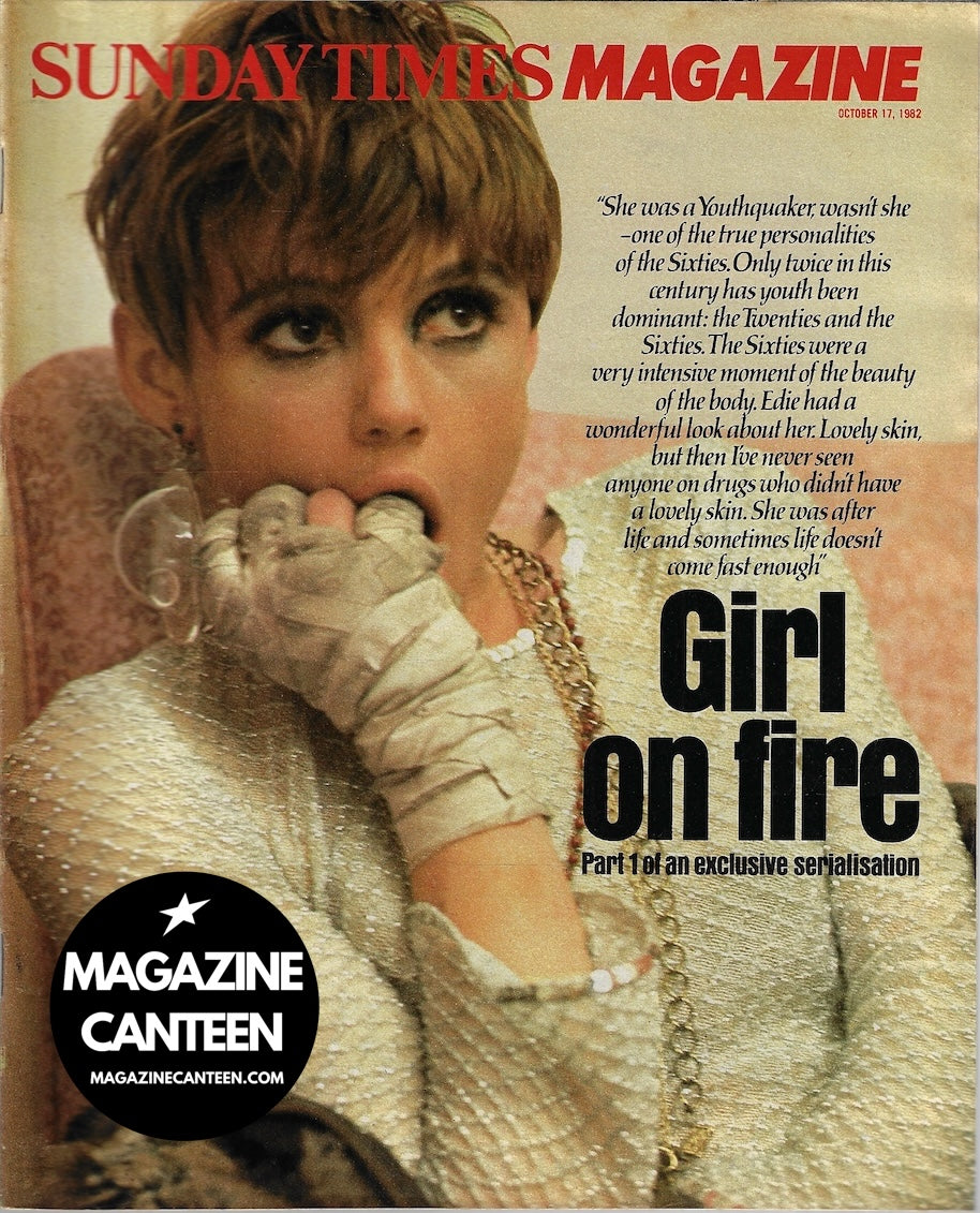 rare 1982 The Sunday Times Magazine - EDIE SEDGWICK Laurence Olivier GIRL ON FIRE