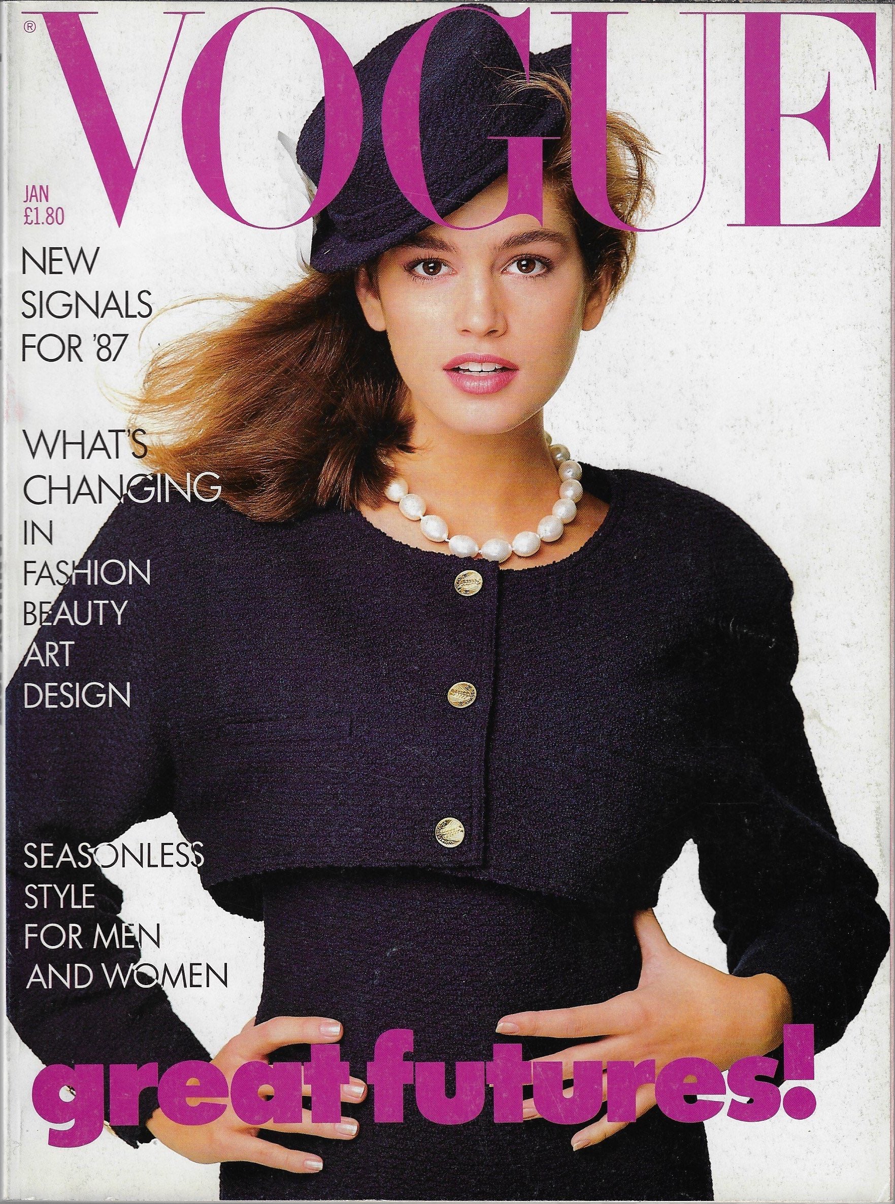 british Vogue Magazine January 1987 - Cindy Crawford