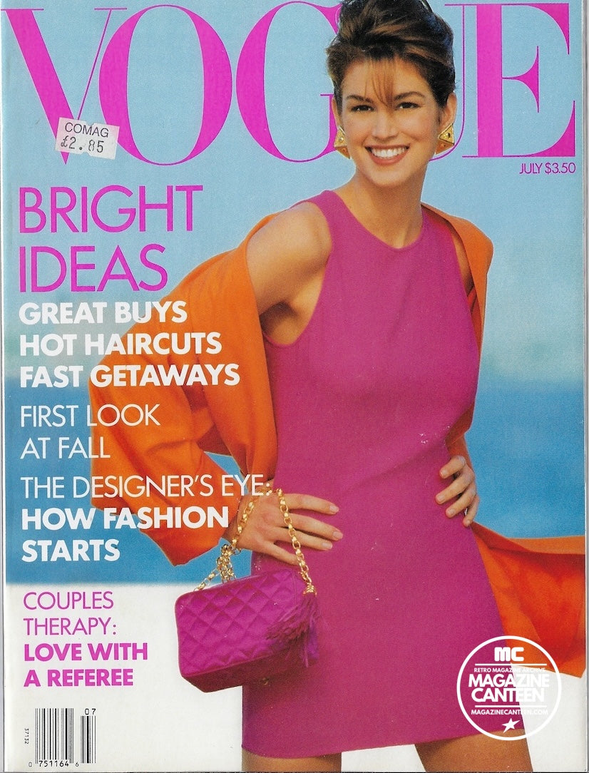Vogue USA Magazine July 1990 - Cindy Crawford CLAUDIA SCHIFFER Nadege