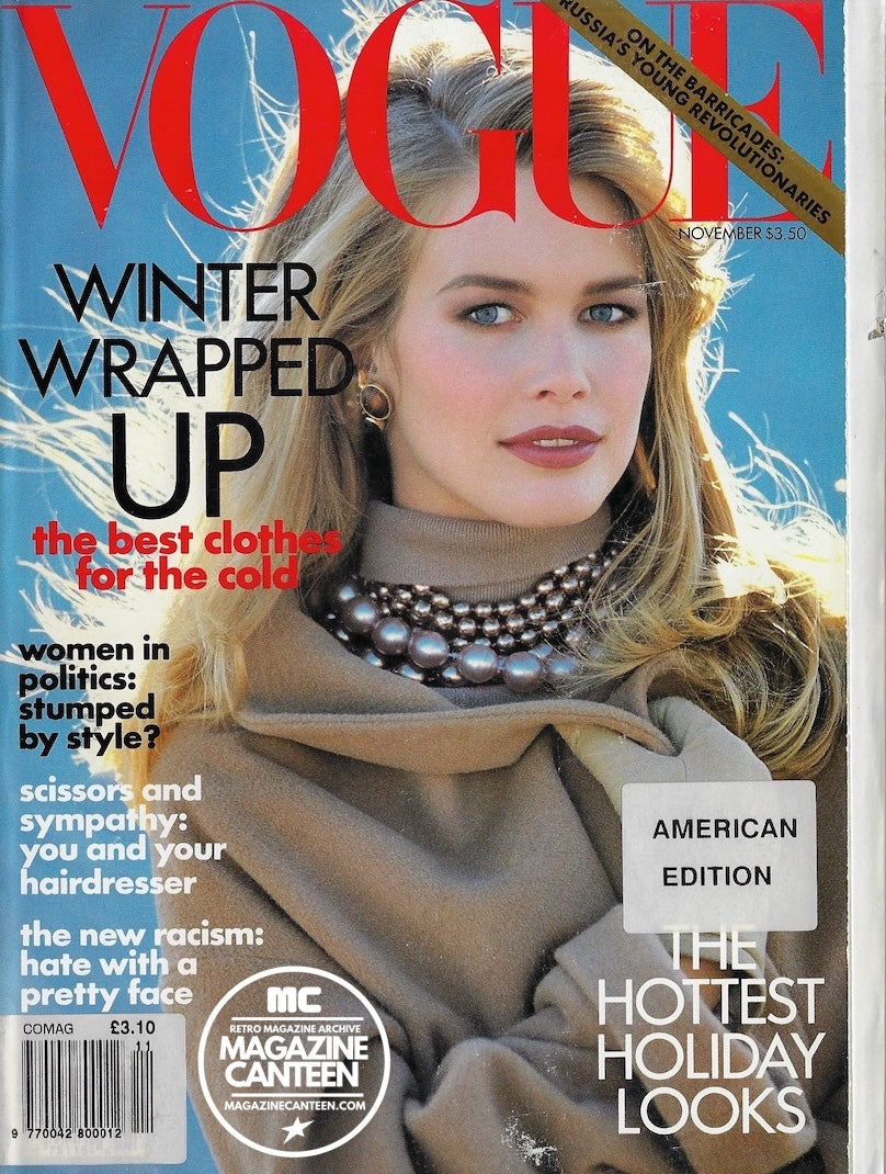 Vogue USA Magazine November 1991 - Claudia Schiffer NIKI TAYLOR Cindy Crawford