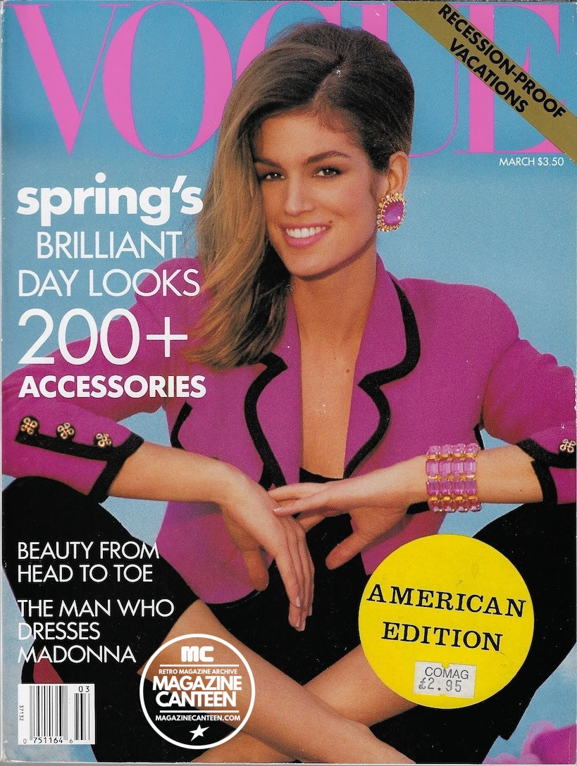 Vogue USA Magazine March 1991 - CINDY CRAWFORD Nadege PATRICK DEMPSEY